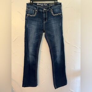 Grace in LA EZ Fit Boot Cut Sequin Yoke Embellished Flap Pockets SZ 11- 32x29
